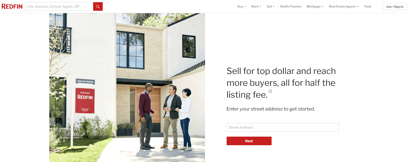 real estate landing page example from RedFin