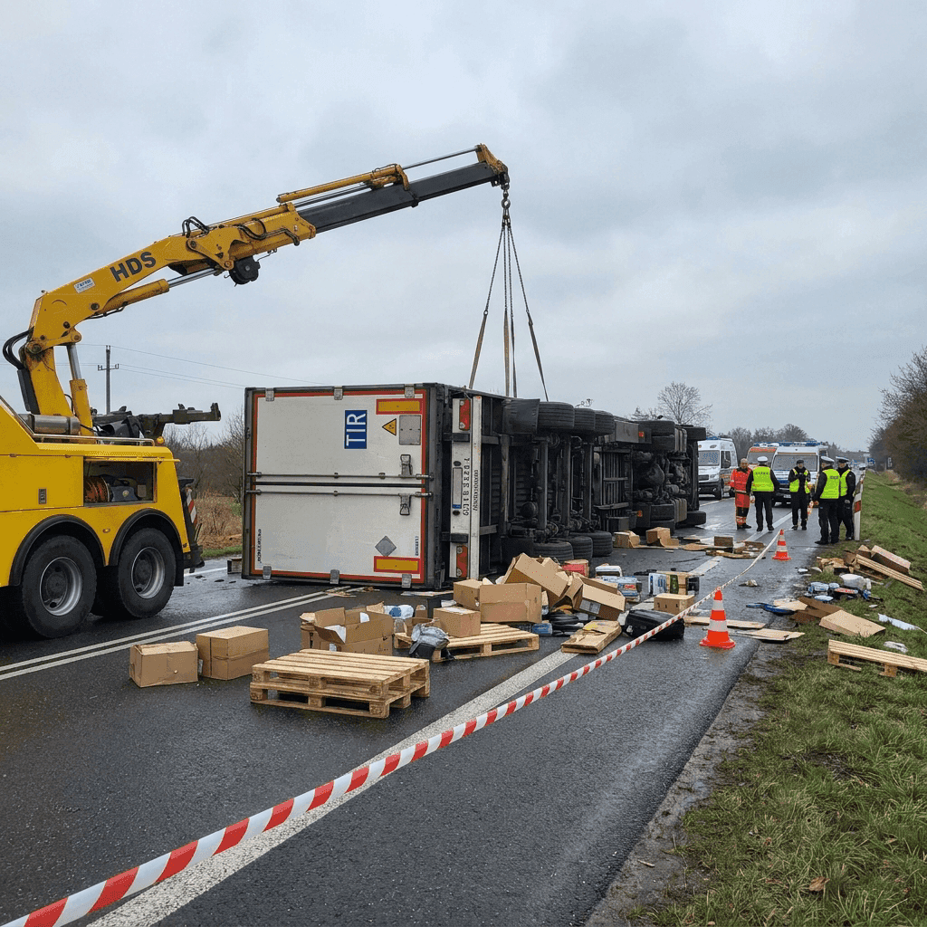 dźwig HDS na autolawecie Mago Car wyciąga samochód z rowu