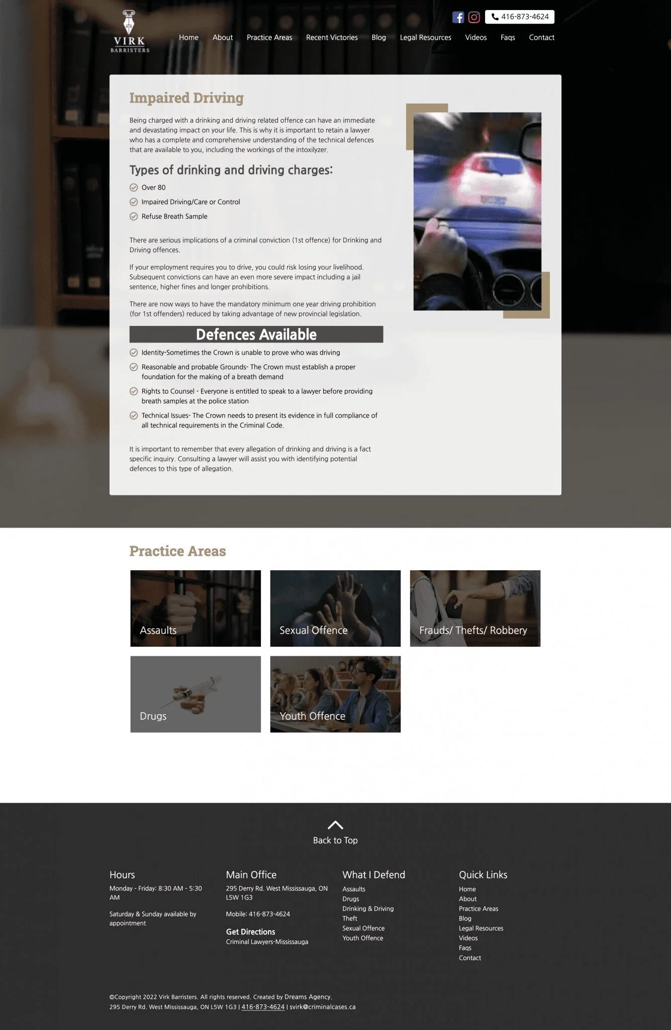 Impaired-Driving page for virkbarristers website developed & designed by Dreams Agency Mississauga, Ontario