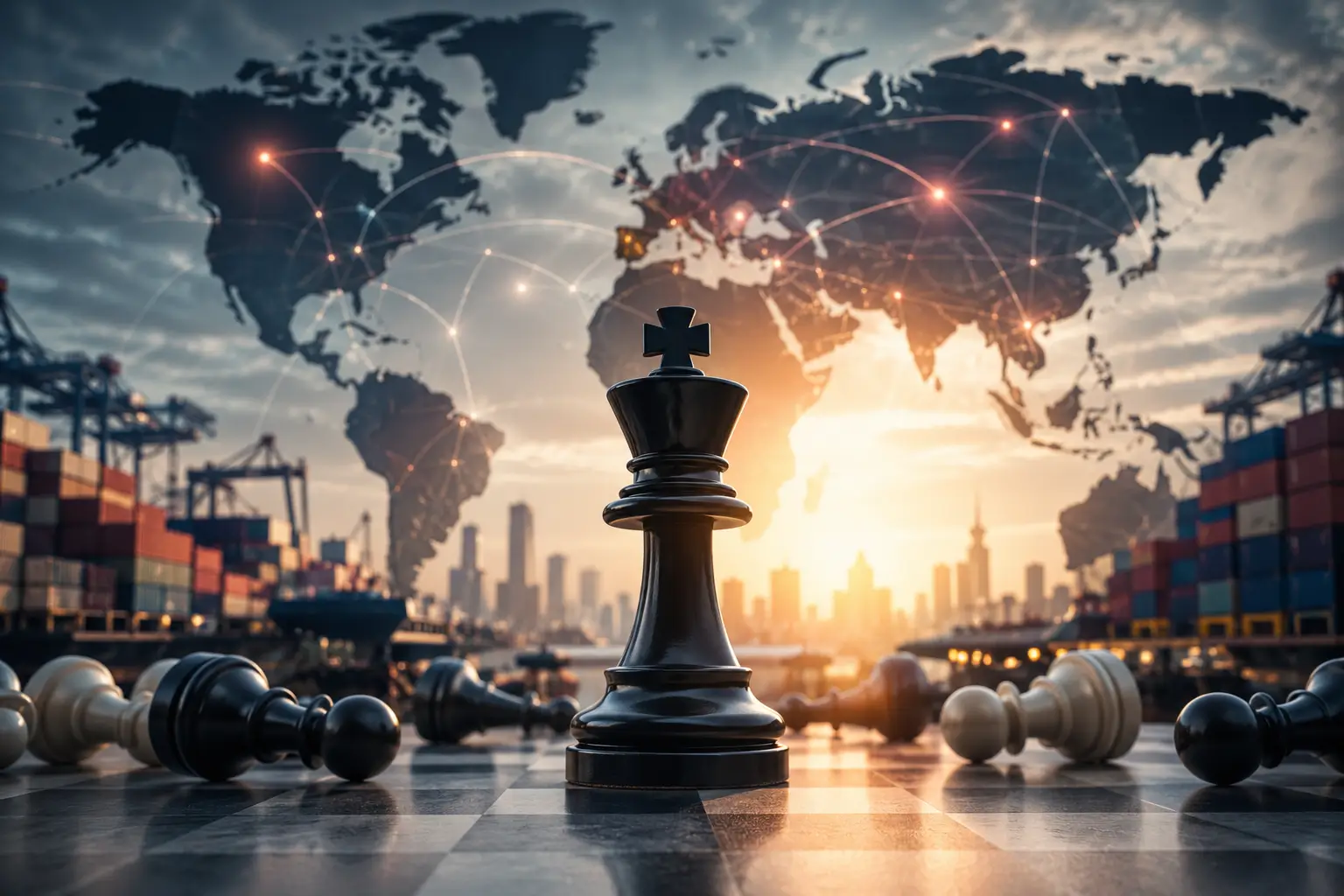 Ilustrasi dampak ketidakpastian geopolitik terhadap rantai pasok global dalam strategi penyusunan RJPP.
