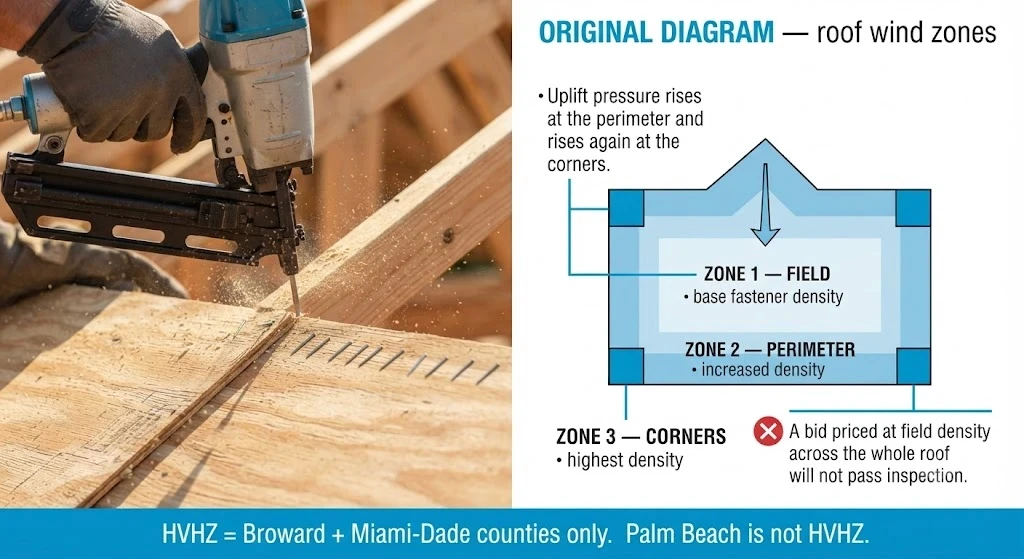 Self-adhered secondary water barrier being installed over a roof deck in Broward County