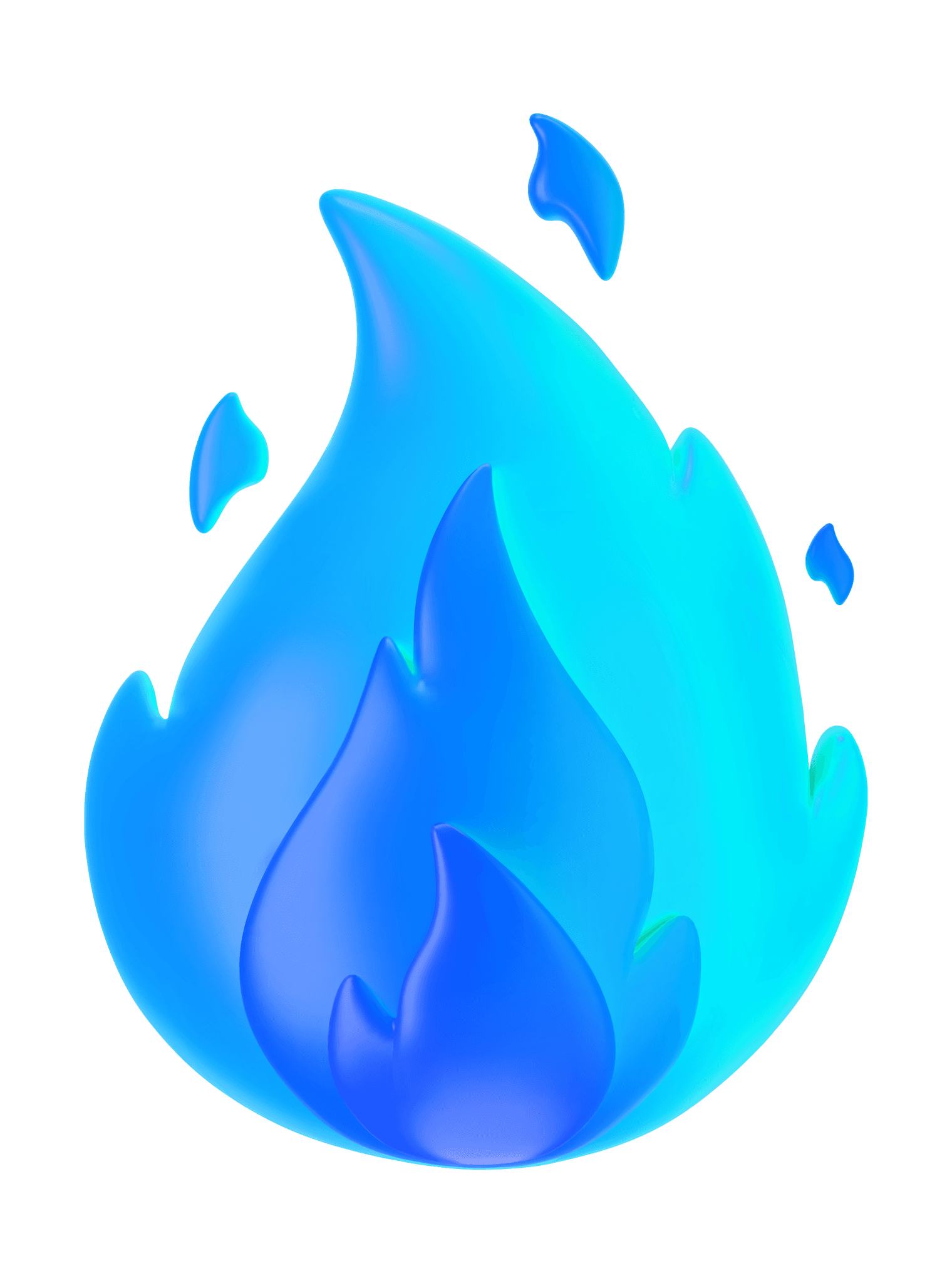 Stylized blue flame graphic with gradients, representing fire or energy.