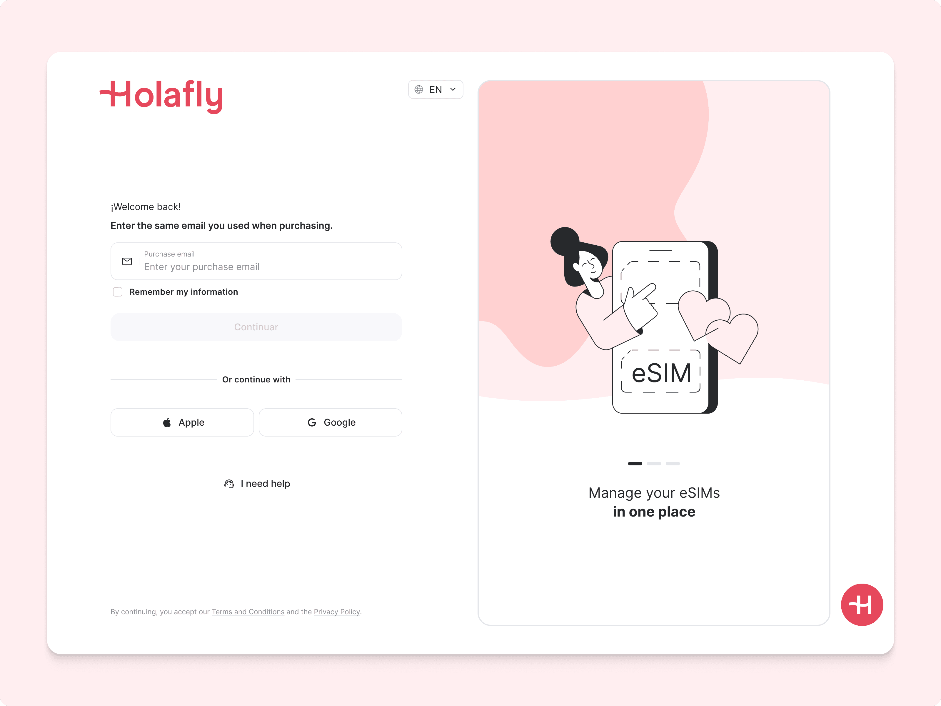 Holafly customer platform login page