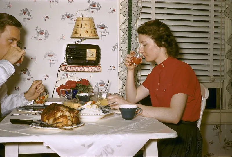 Two people on a table 