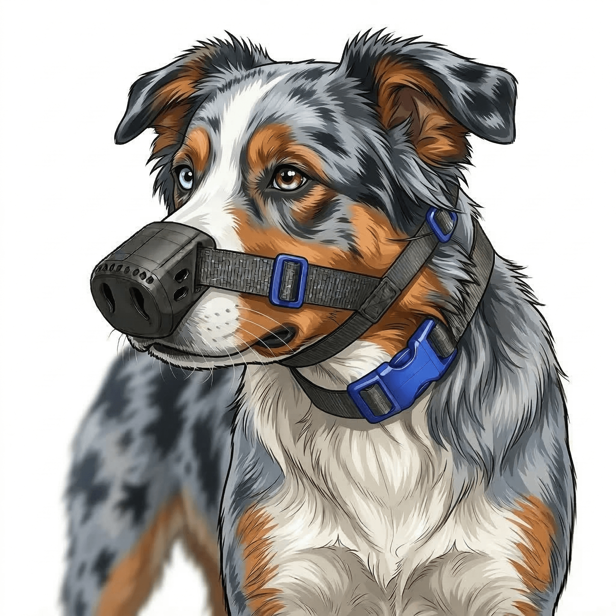 Dog wearing a nose cover so sunscreen stays in place instead of being licked off