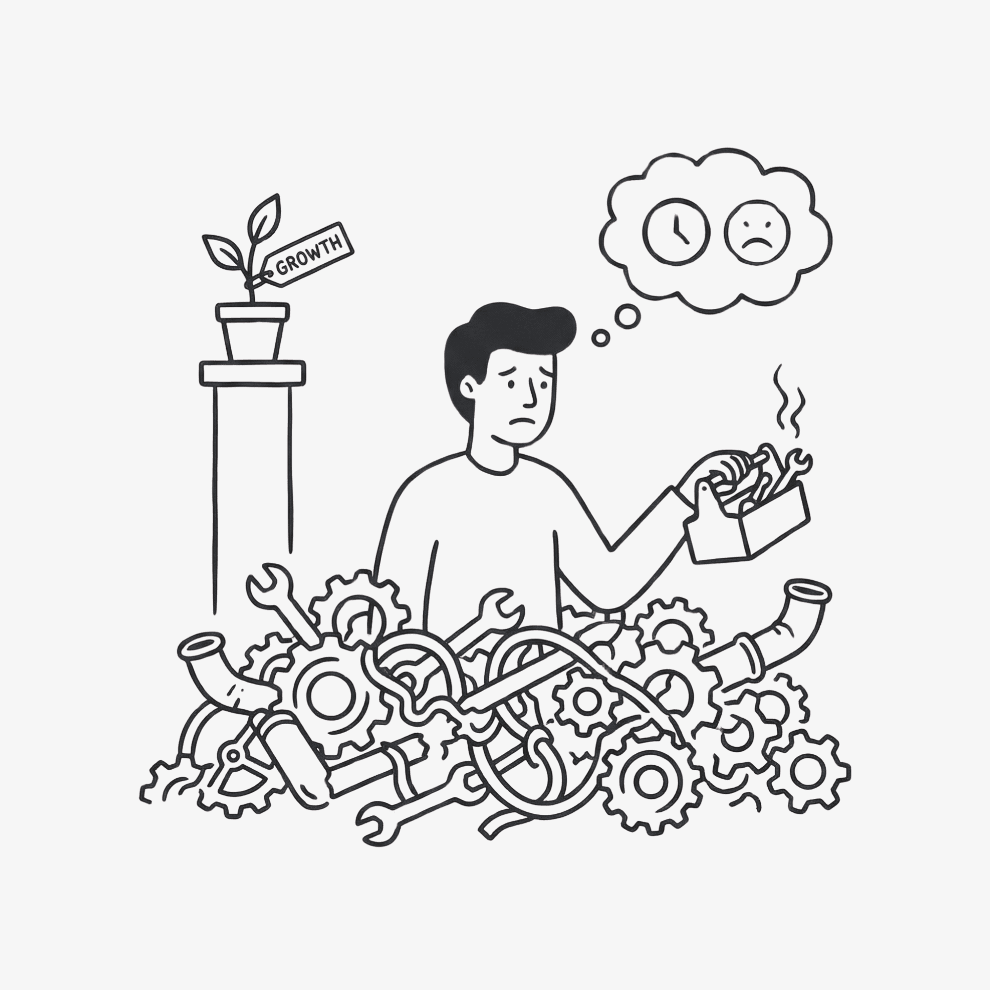 Illustration of a broken or unclear progress graph with question mark, symbolizing lost momentum and unclear progress.