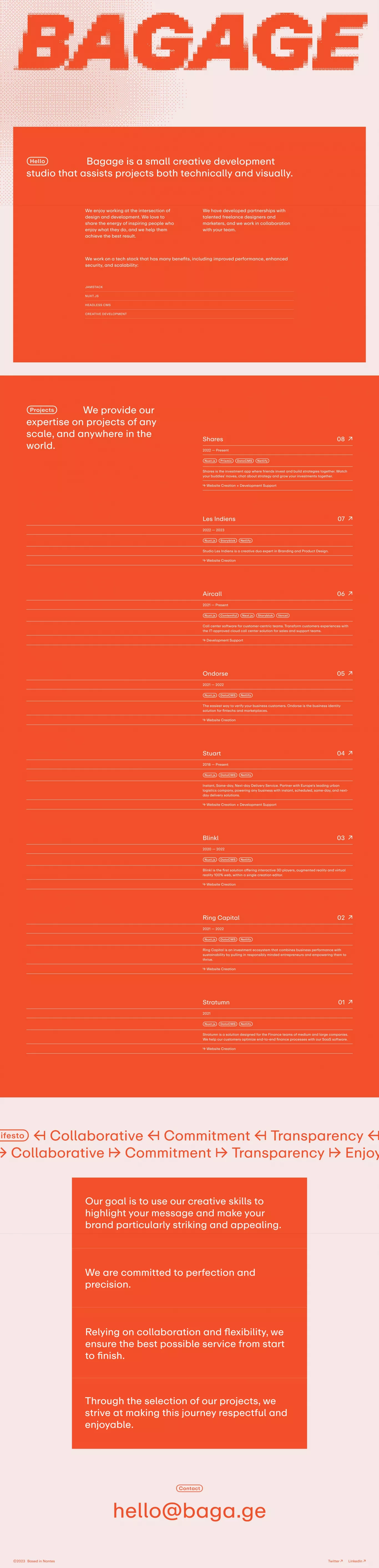 Bagage portfolio page screenshot showcasing Tech design