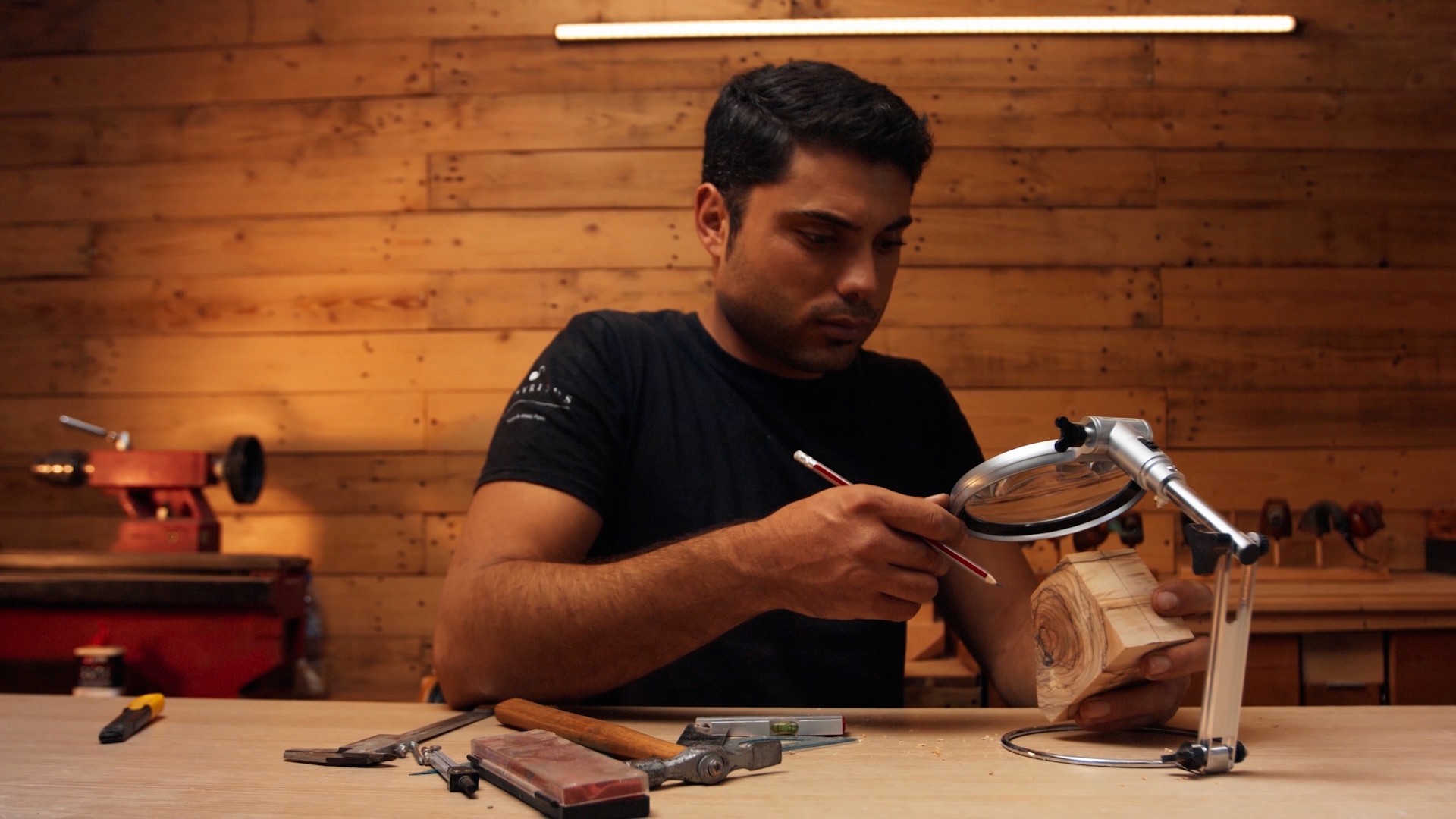 The pipe maker in his studio working on a new creation