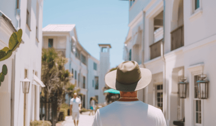 A man is walking in the middle of the street.