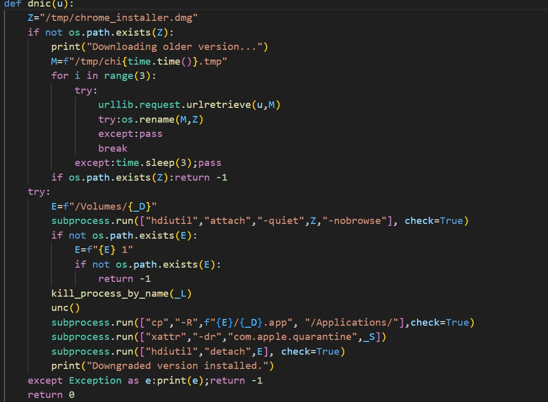 Chrome downgrade routine