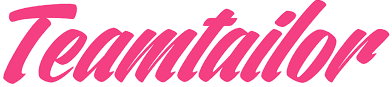 Teamtailor logo in pink cursive text on a white background.