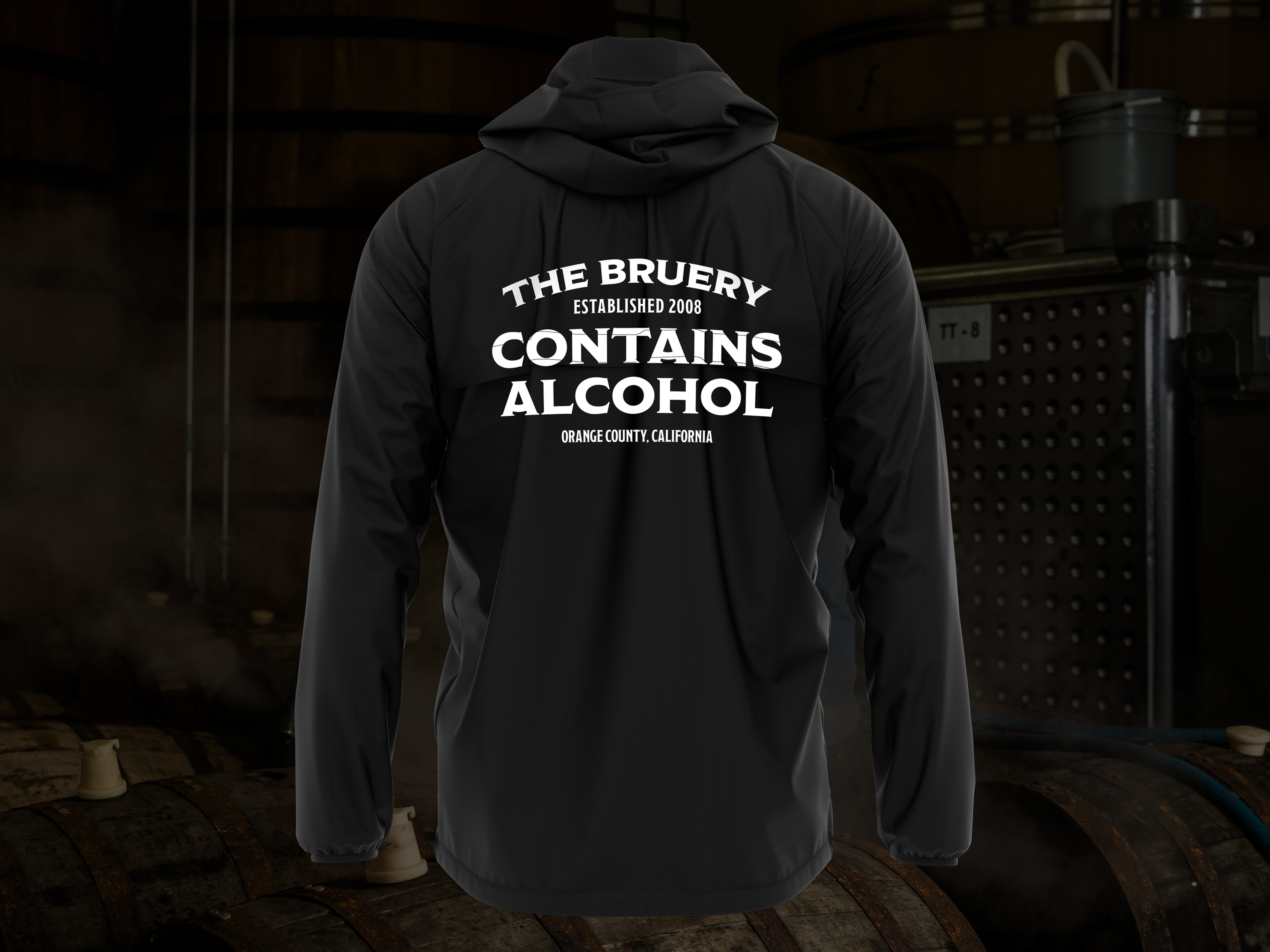 The Bruery hoodie with “Contains Alcohol” text
