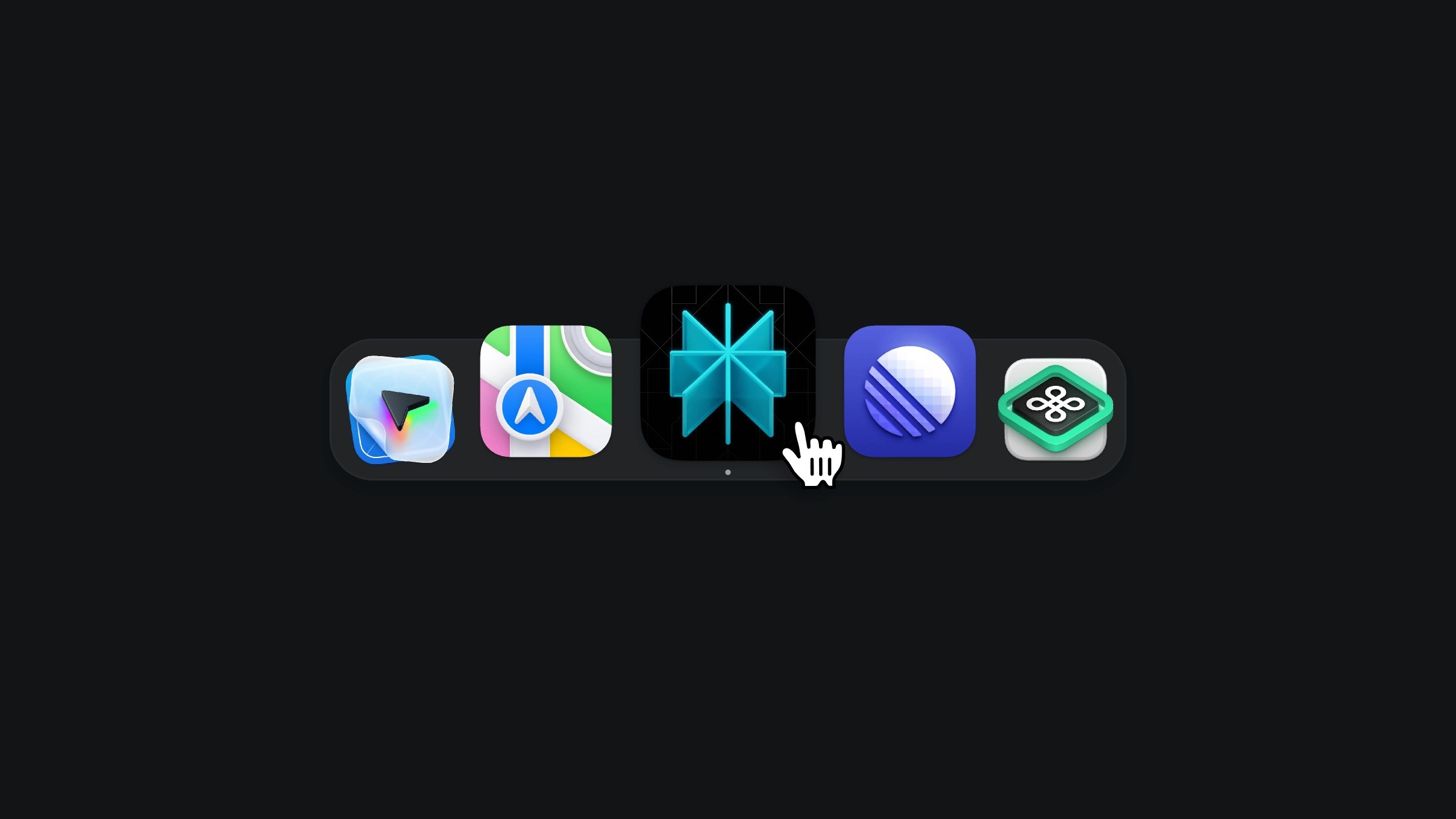 MacOS-style app dock with hover effect on the central icon