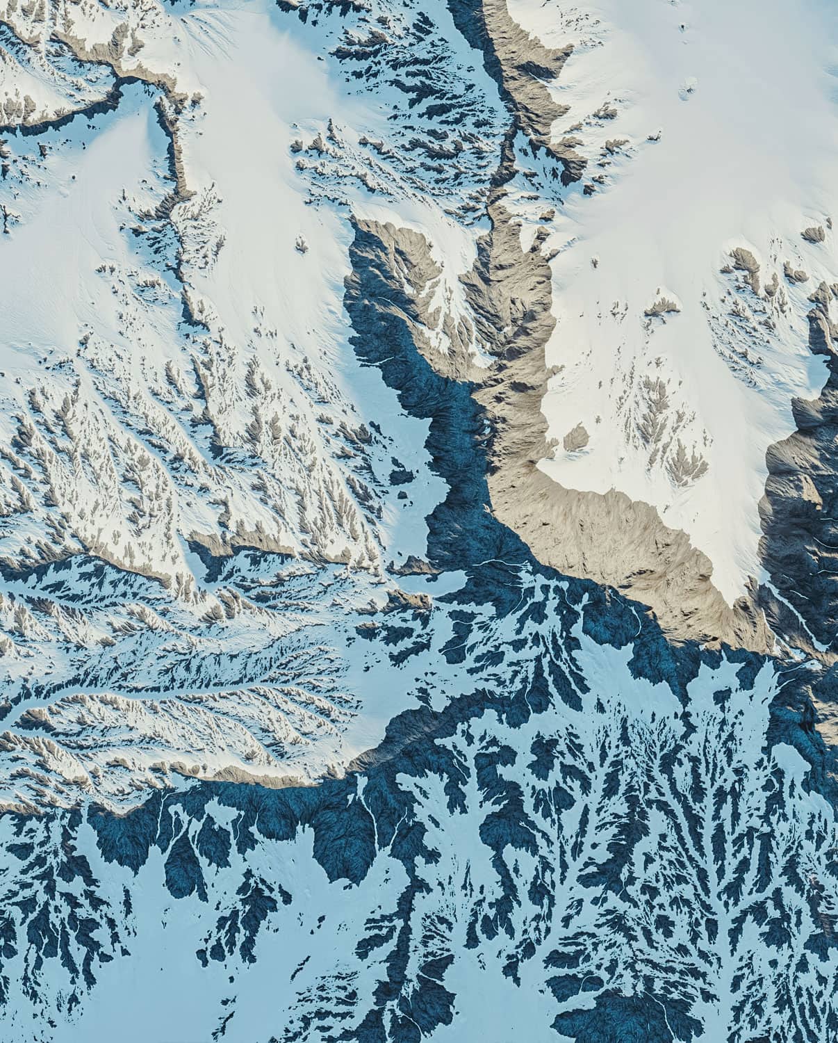 Top down areal photo of an Anatarctic mountain range
