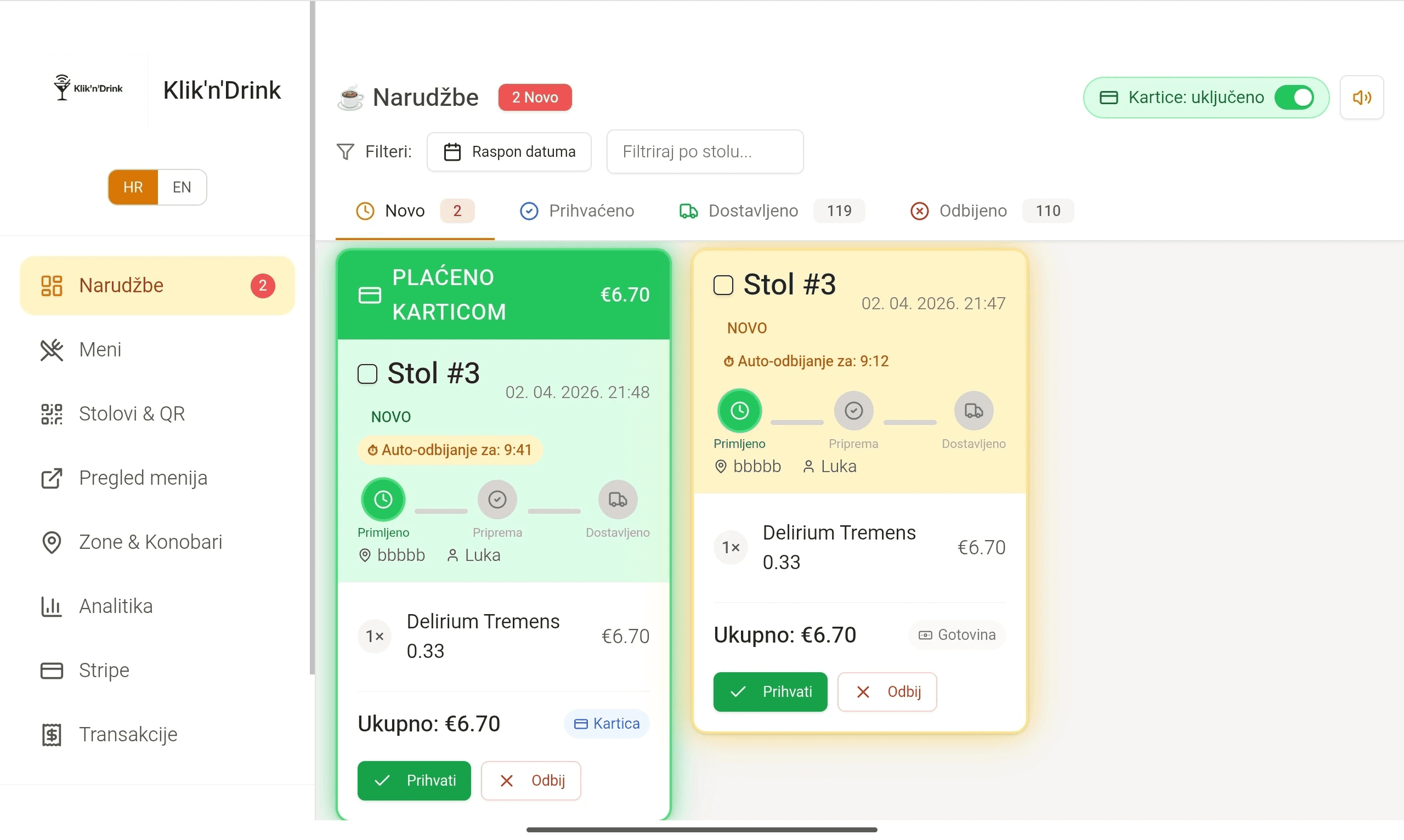 User Interface, a Dashboard where orders arrive.
