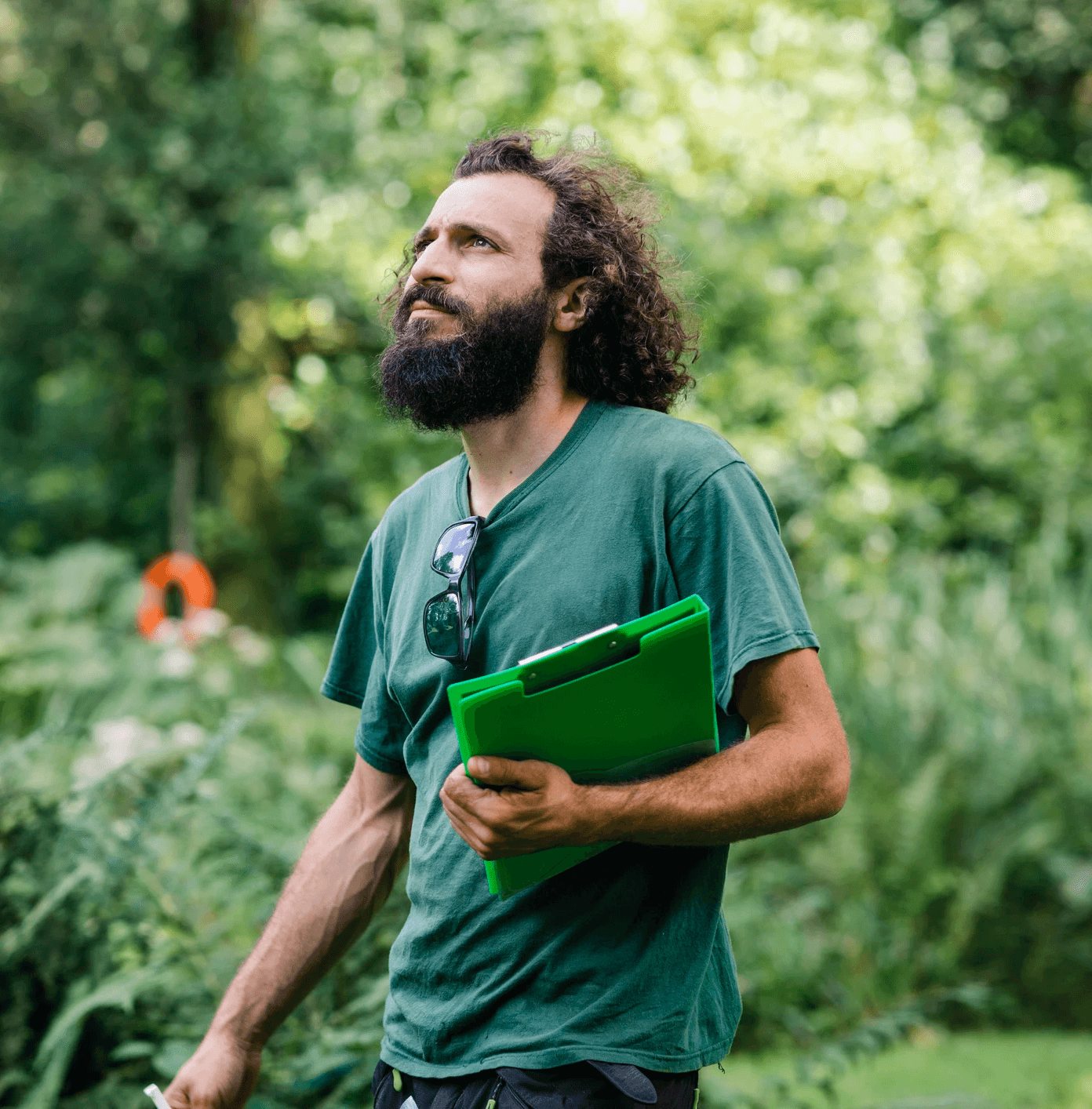 Arborist entrepreneur looking up