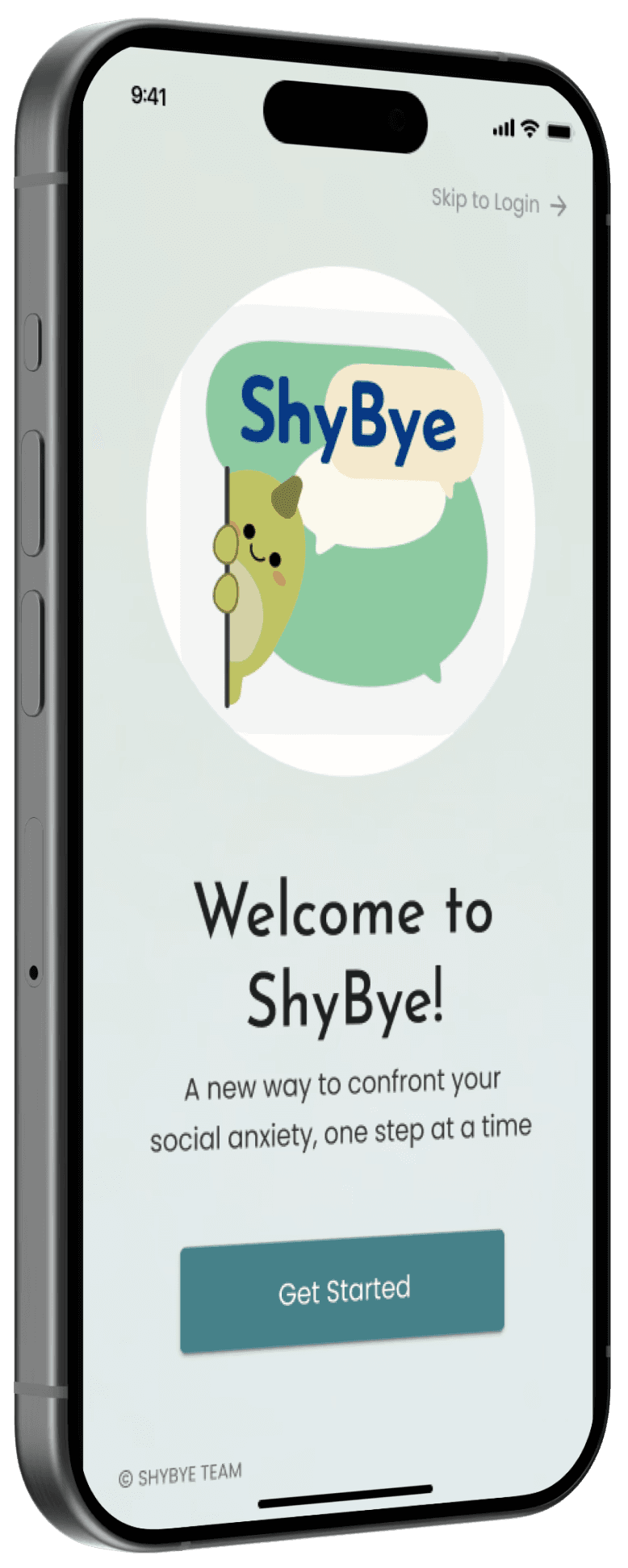 Shybye Welcome screen mockup