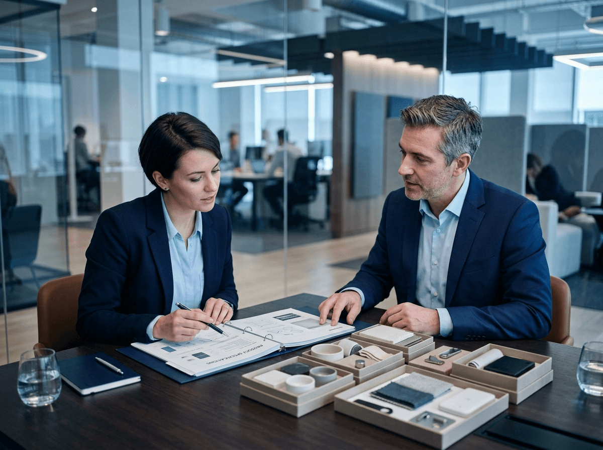 Business professionals reviewing detailed records