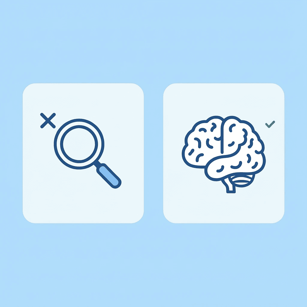 Comparison showing manual document search crossed out on left, AI-automated extraction with checkmark on right