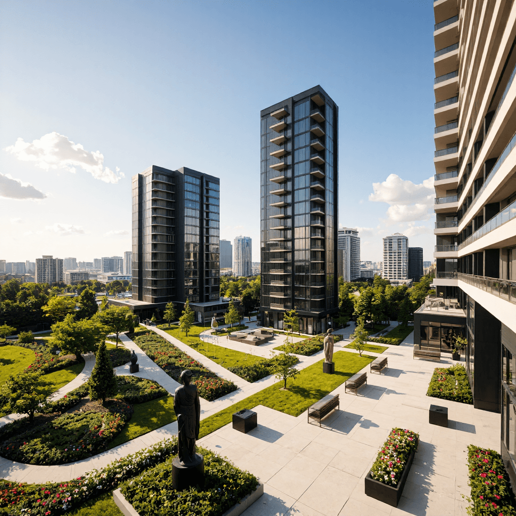 product photography of modern high-rise residential building complex
