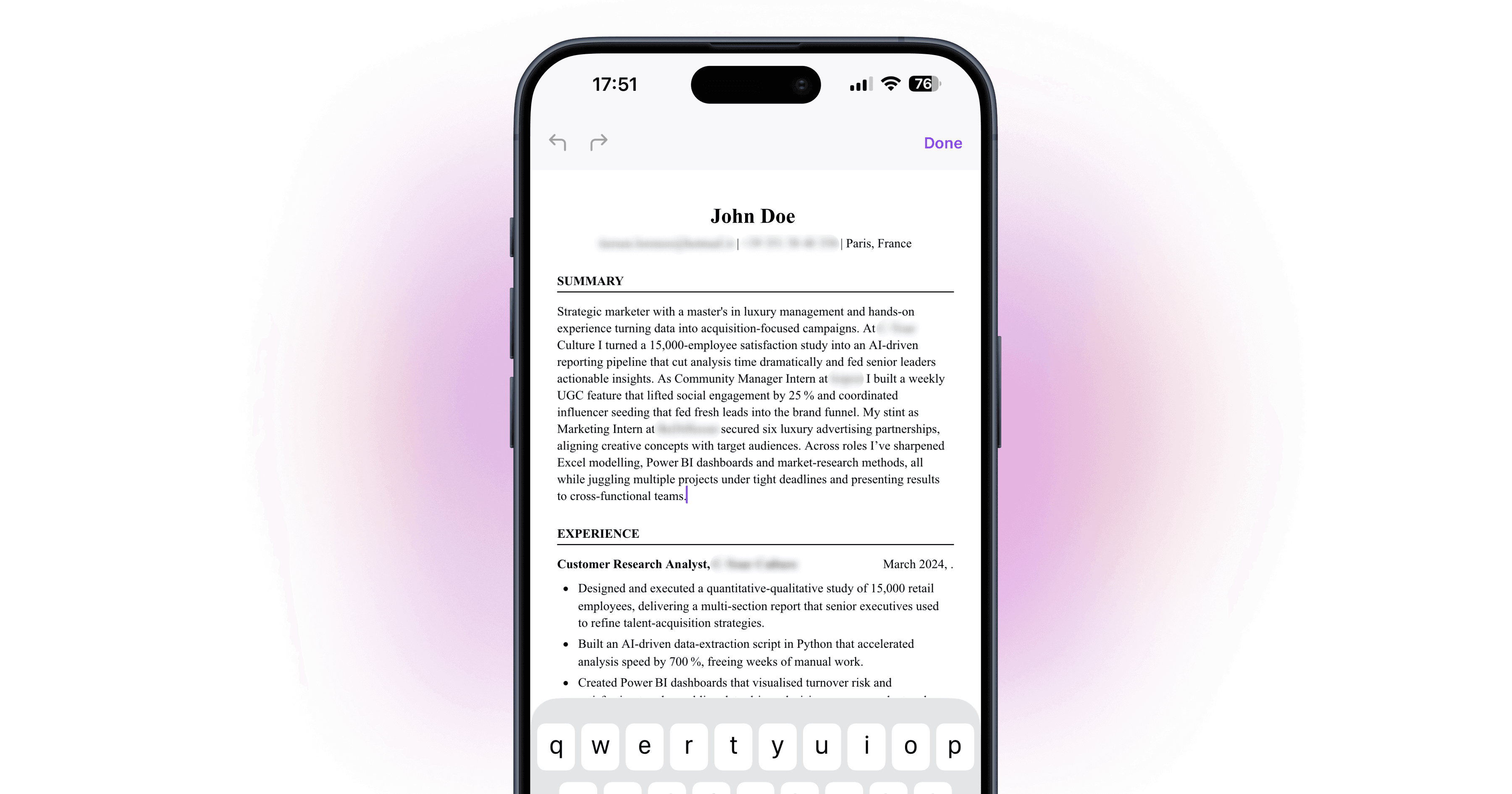 Ace app screen showing a tailored resume, illustrating resume mistakes that cause job applications to be rejected by ATS systems and recruiters