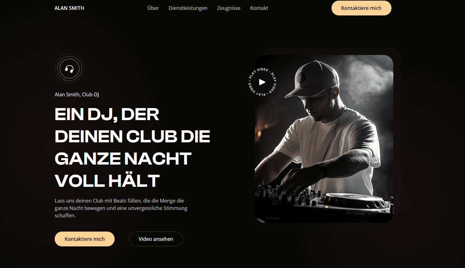 Hero Section eines DJ Beispiel für Portfolio