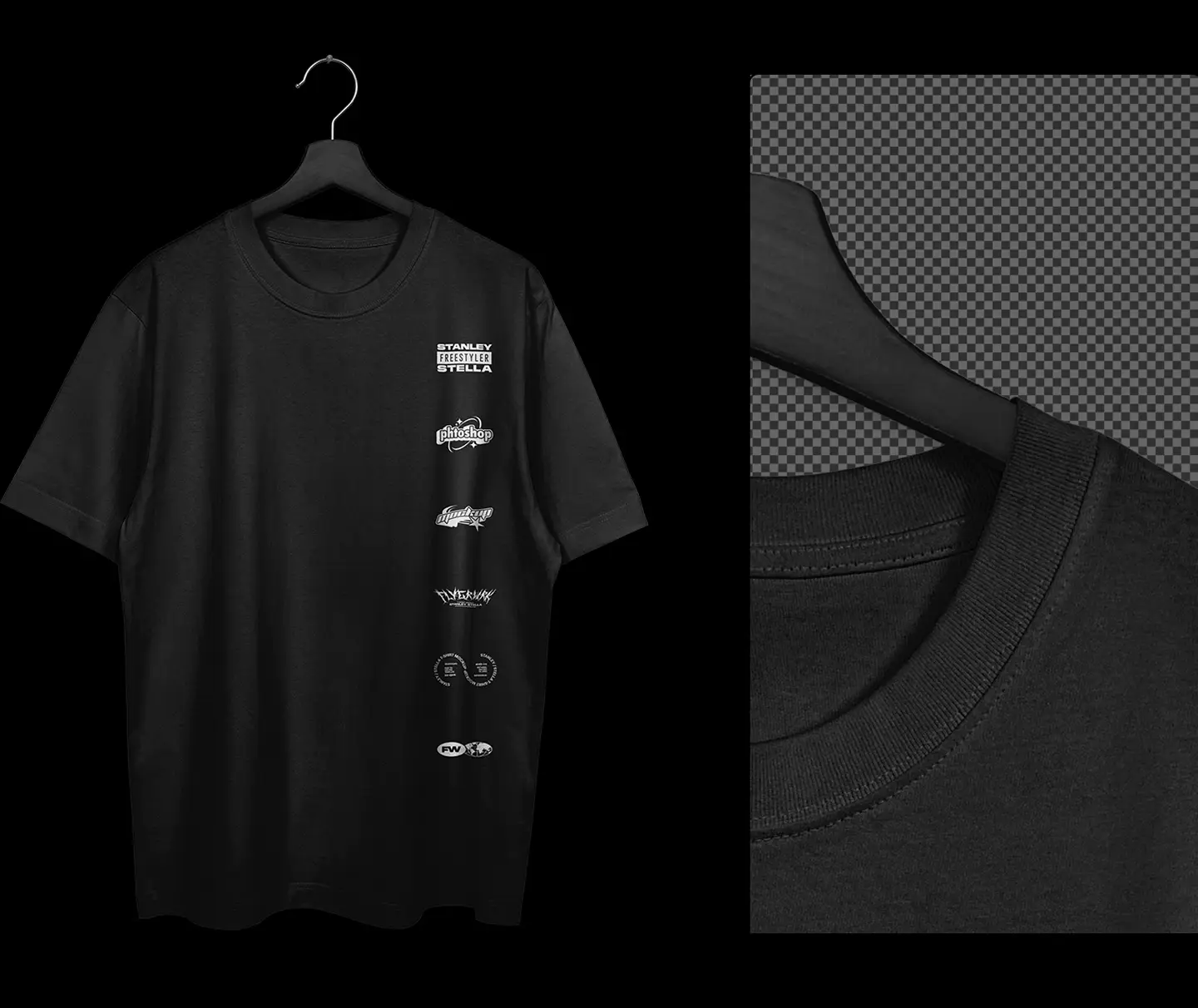 Stanley Stella Freestyler T-Shirt Hanging mockup fabric detail close up high resolution