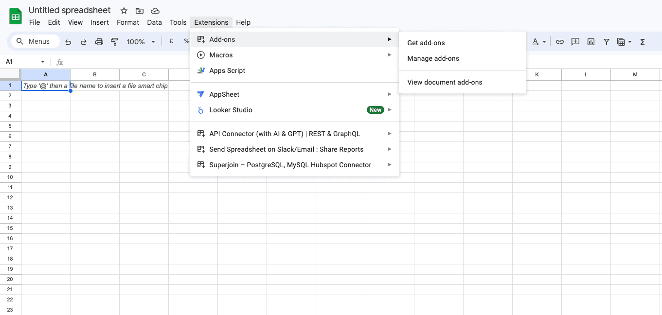 Get add ons from google sheets