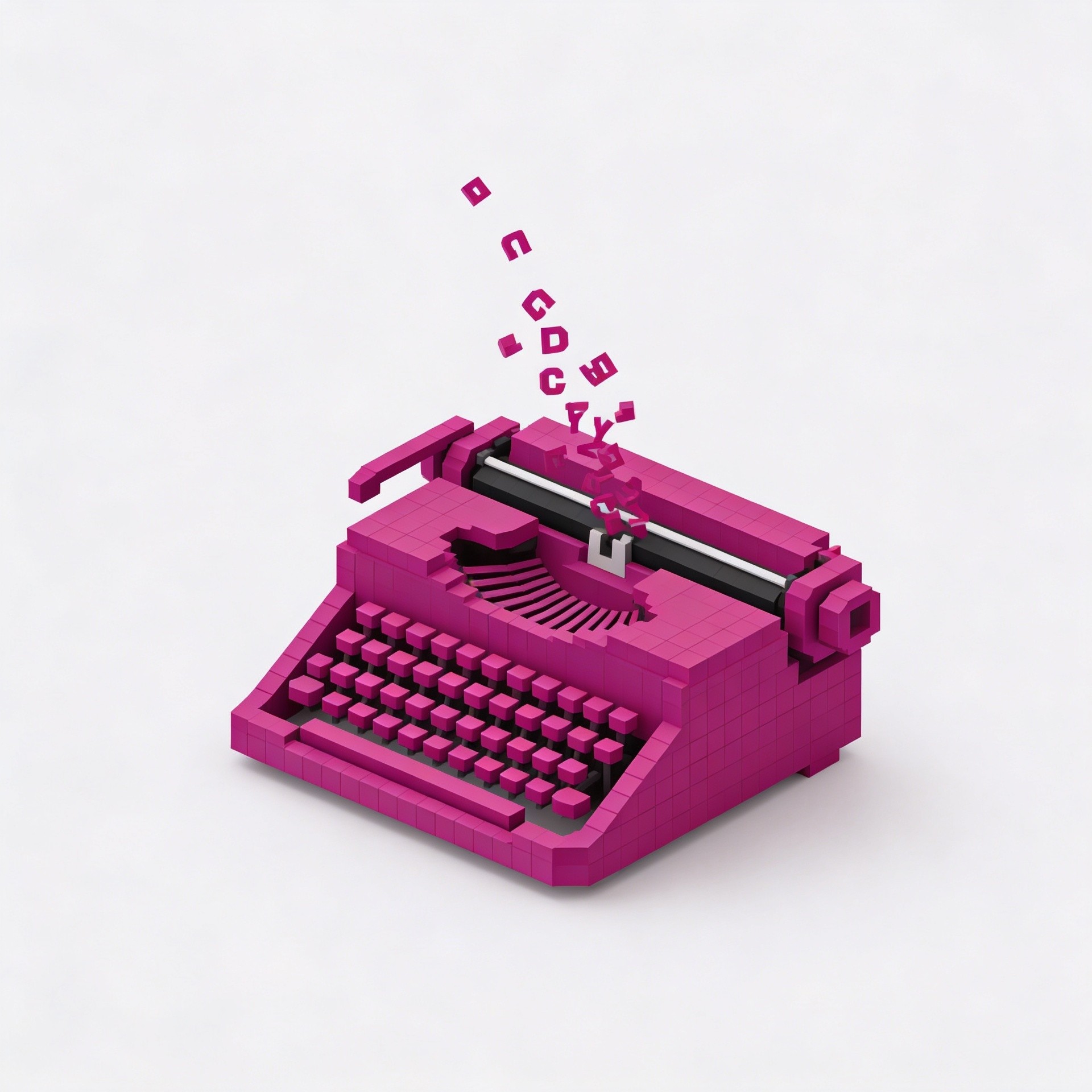 Pink voxel typewriter symbolizing the best writing tools for creators