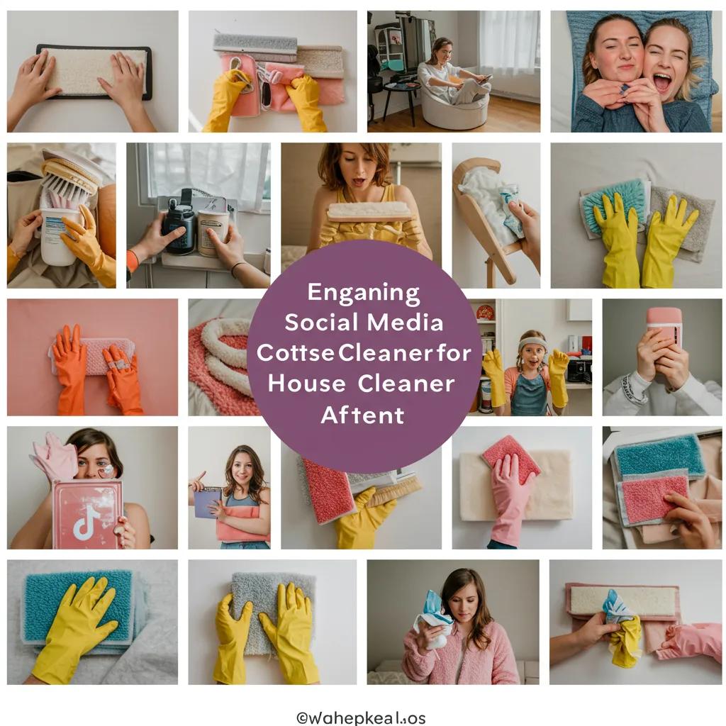 Collage of engaging social media content types for house cleaners, including before-and-after photos and tips