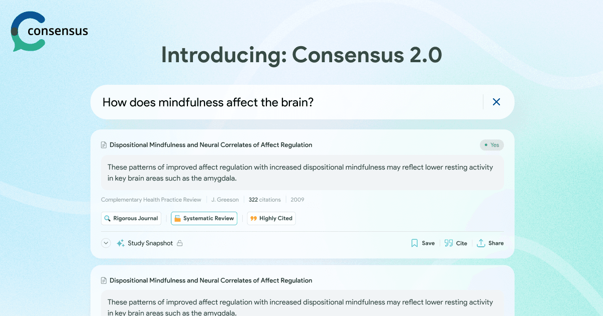 Consensus is an academic search engine. We use language models (LLMs) and purpose-built search technology (Vector search) to surface the most relevant papers. We synthesize both topic-level and paper-level insights. Everything is connected to real research papers.