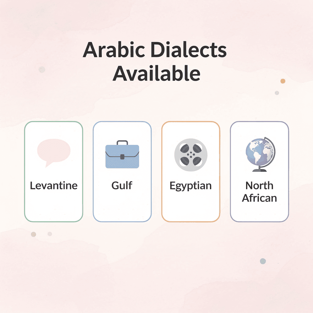Infographic showing four Arabic dialects available on Kalam