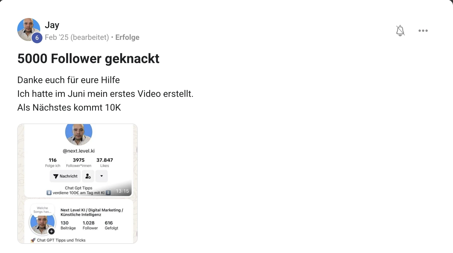 Mitglied der KI Creator Akademie: Jay knackt die 5.000-Follower-Marke auf Instagram