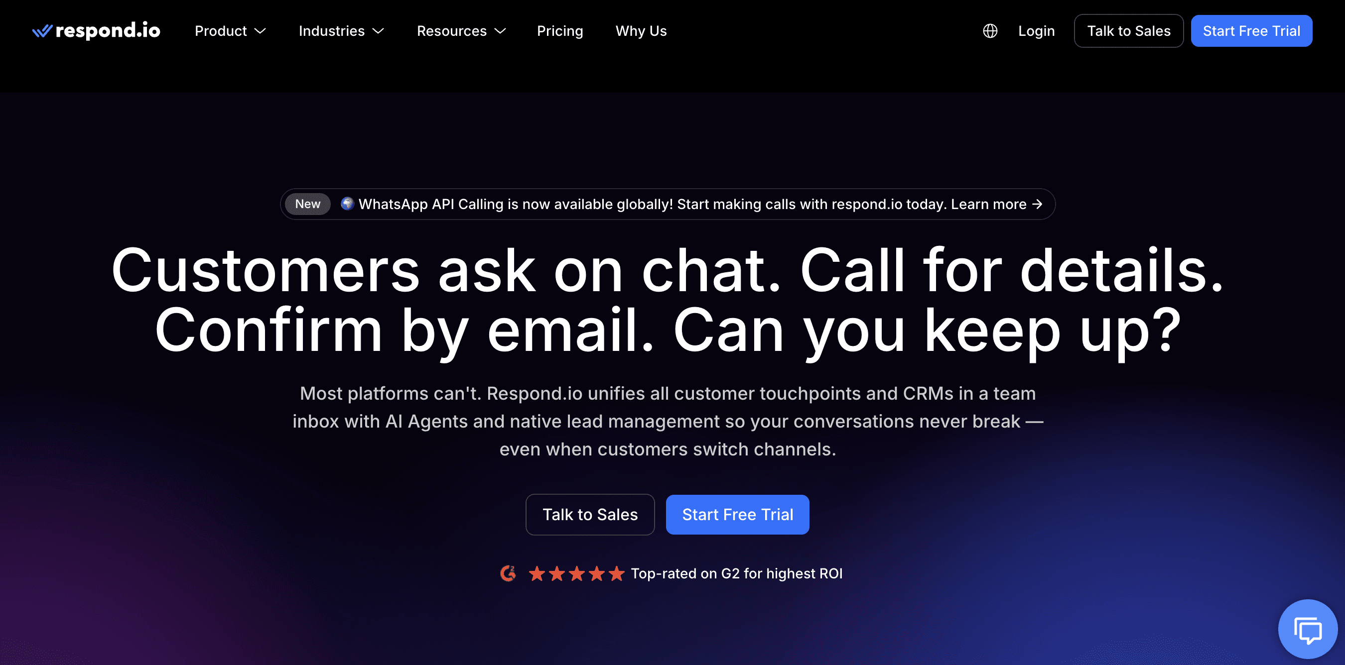 Respond.io homescreen