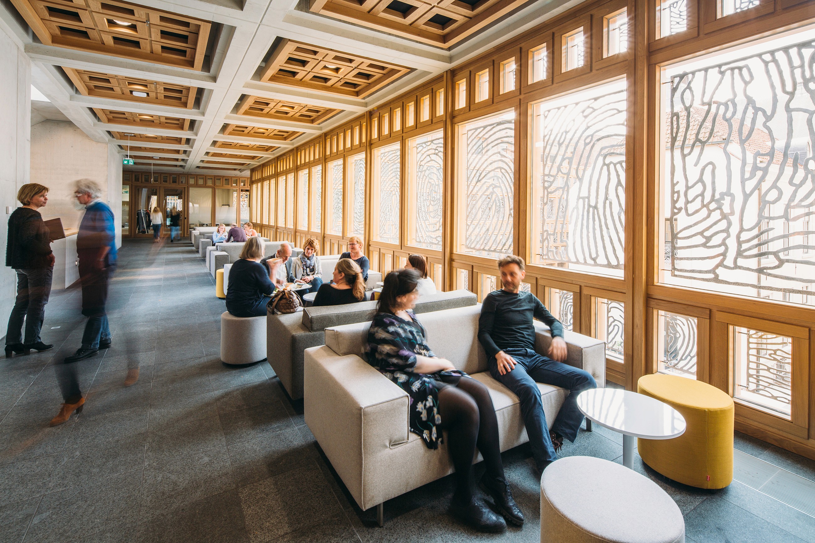 Interior photo of an informal meeting space inside the offices of the city hall