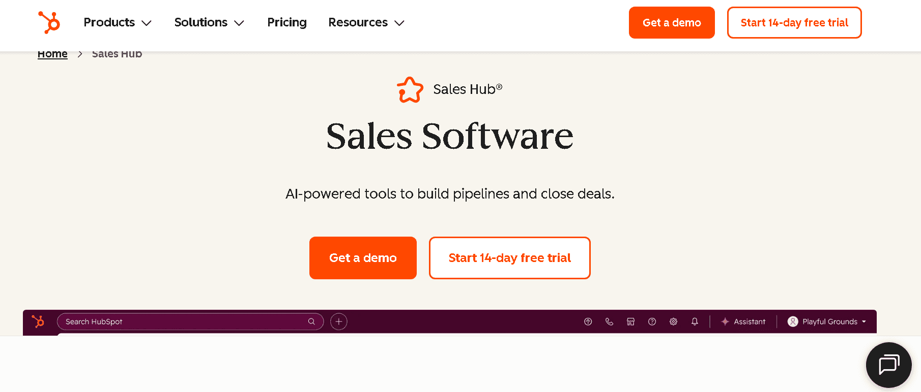 HubSpot Sales Hub home
