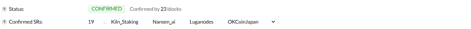 Tronscan showing 23 confirmation blocks