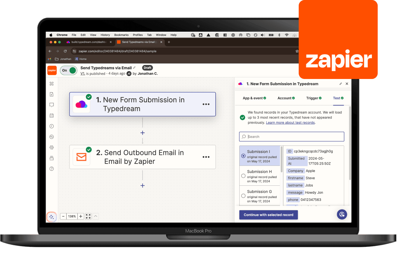 Zapier form configuration screenshot