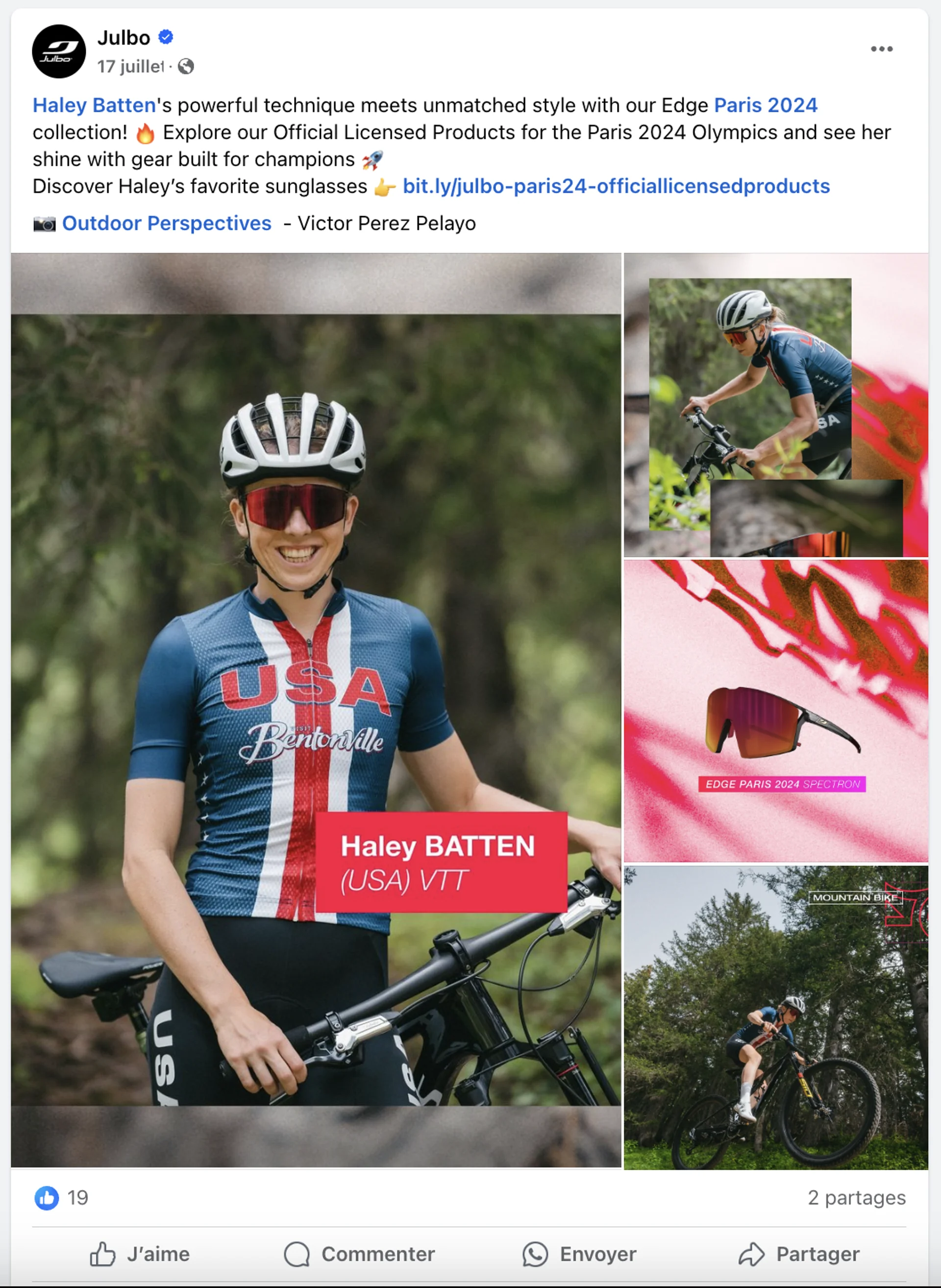 Post Facebook sur un cycliste