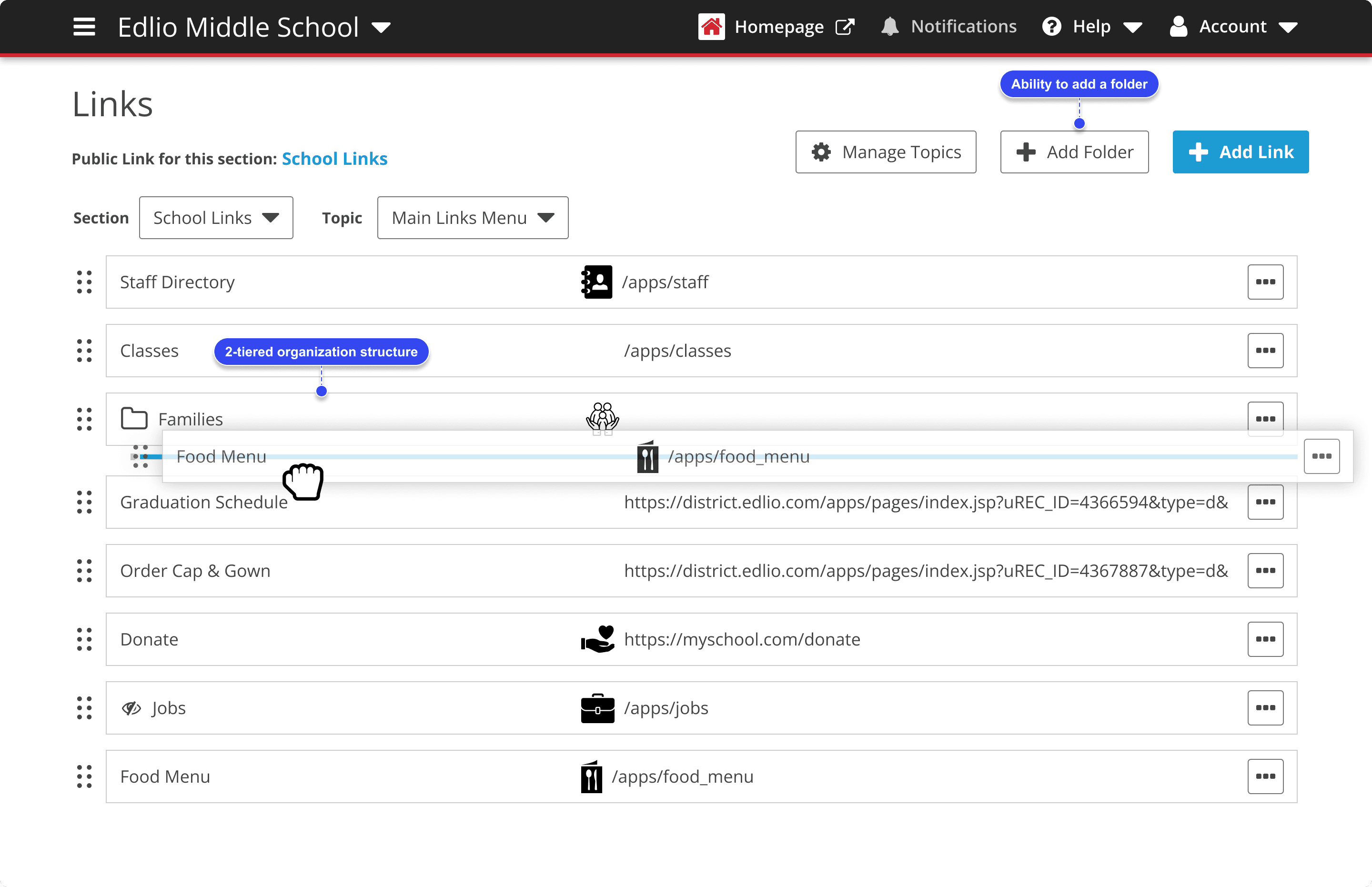 notes of links drag and drop