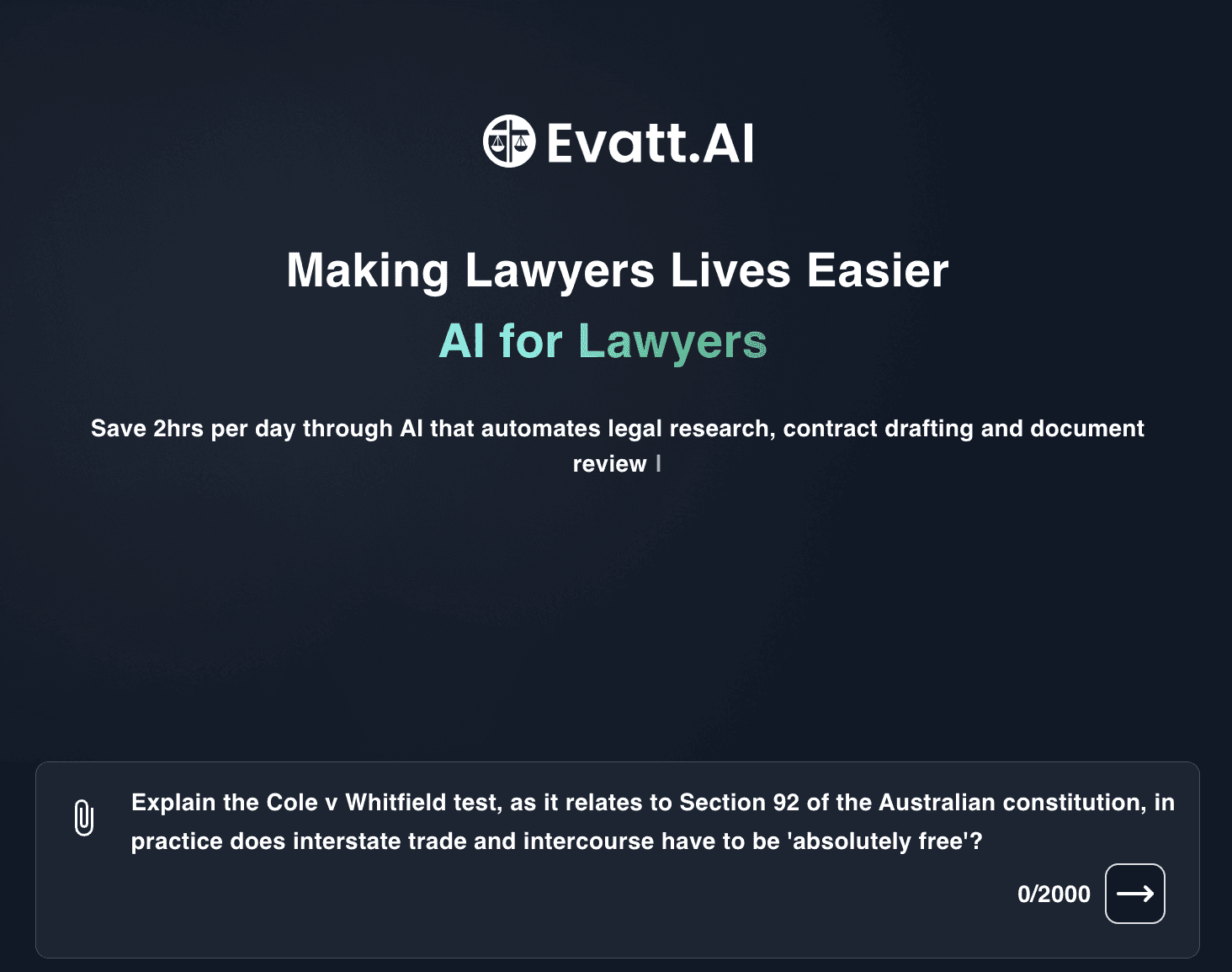 Evatt AI Dashboard: AI Lawyer and Legal AI Tools for Smarter Legal Practice