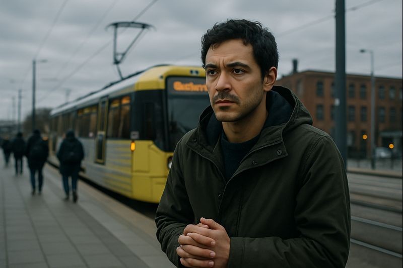A young person with a thoughtful expression stands in the foreground, while in the background, two adults engage in a serious conversation in a dimly lit room, suggesting a theme of family therapy or counselling in a domestic setting.