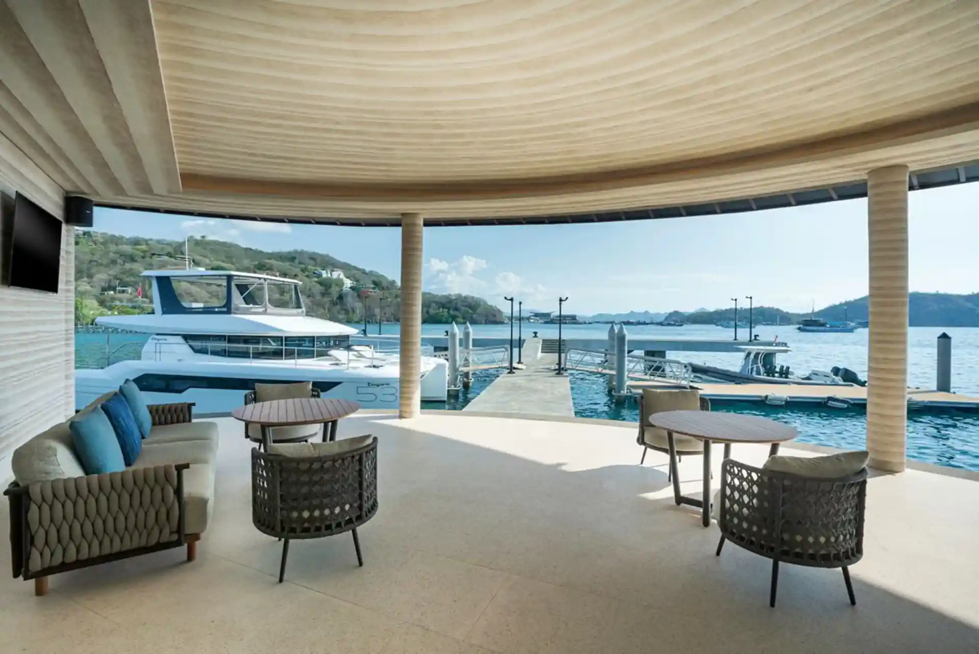Dive lounge and jetty at Ta'aktana Resort in Labuan Bajo