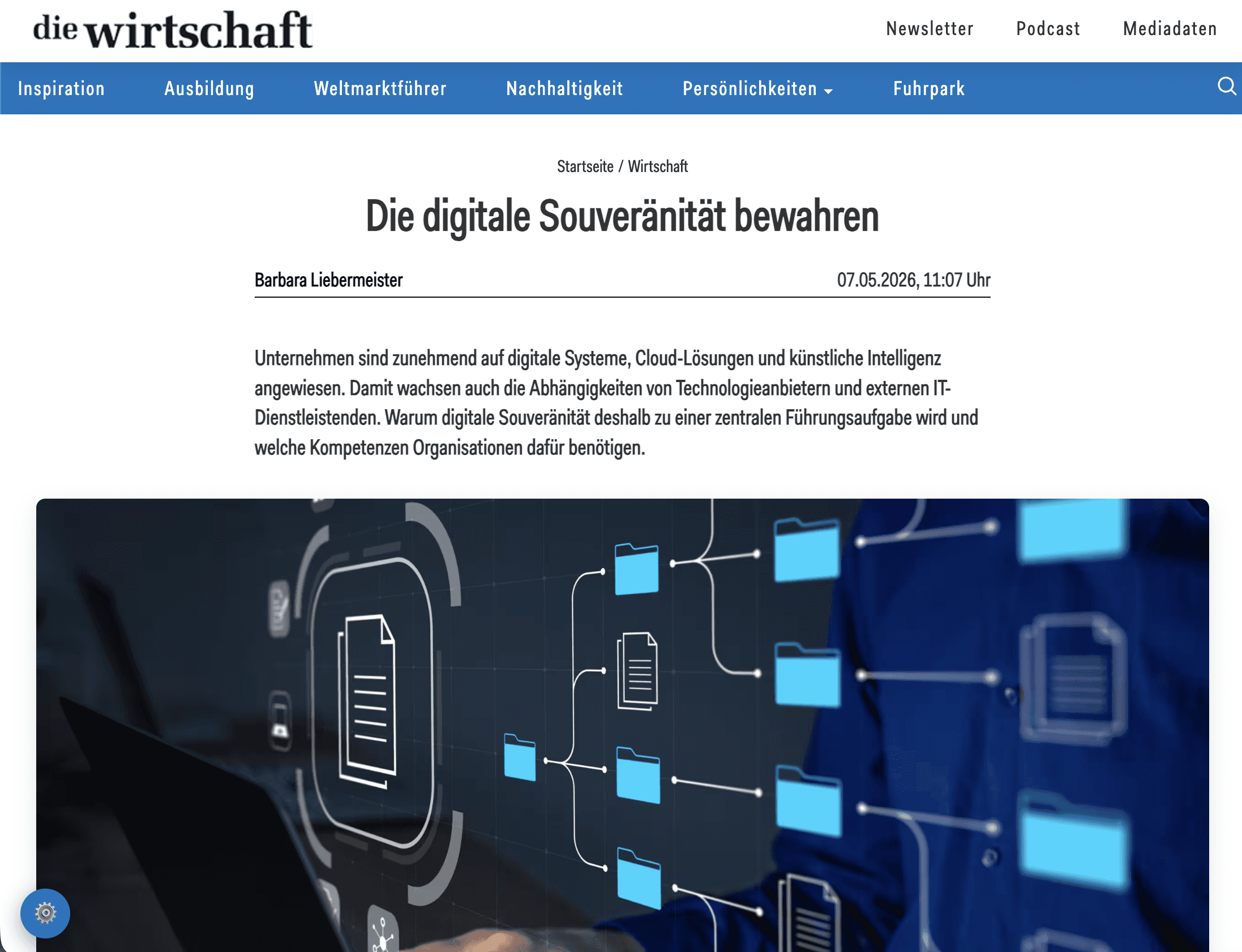 Cover image of the online article by Barbara Liebermeister from die Wirtschaft.