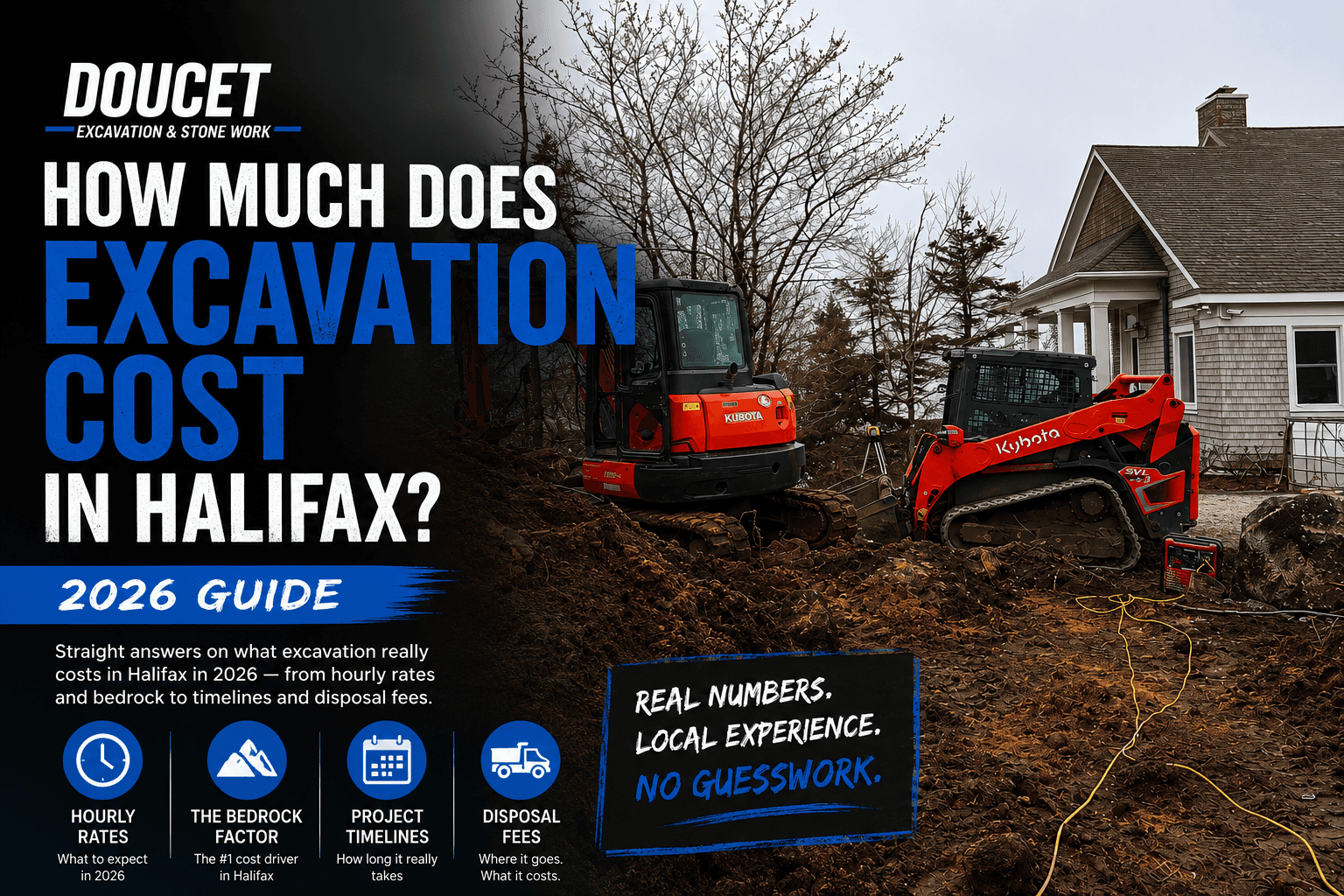 Doucet Landscaping excavator and skid steer on an excavation site in Halifax, Nova Scotia