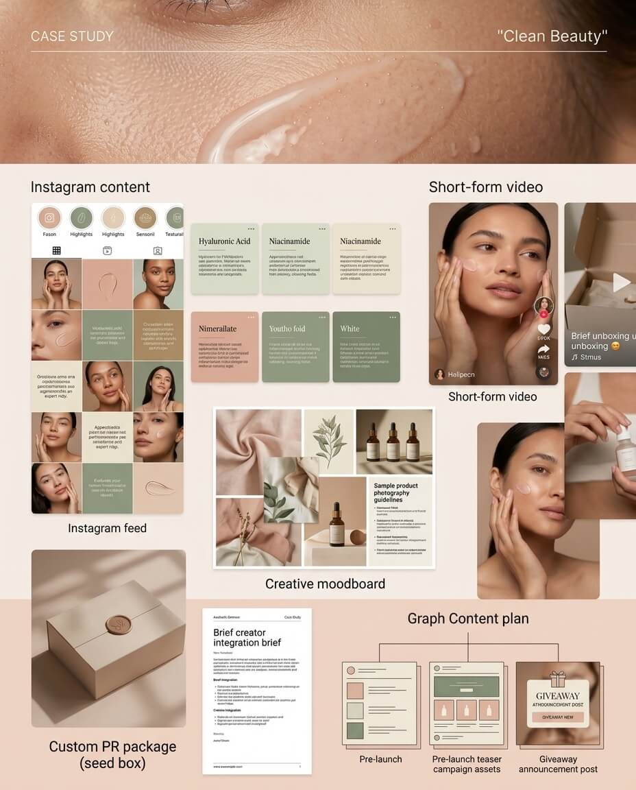 Aesthetic skincare brand visual redesign and social media content strategy portfolio