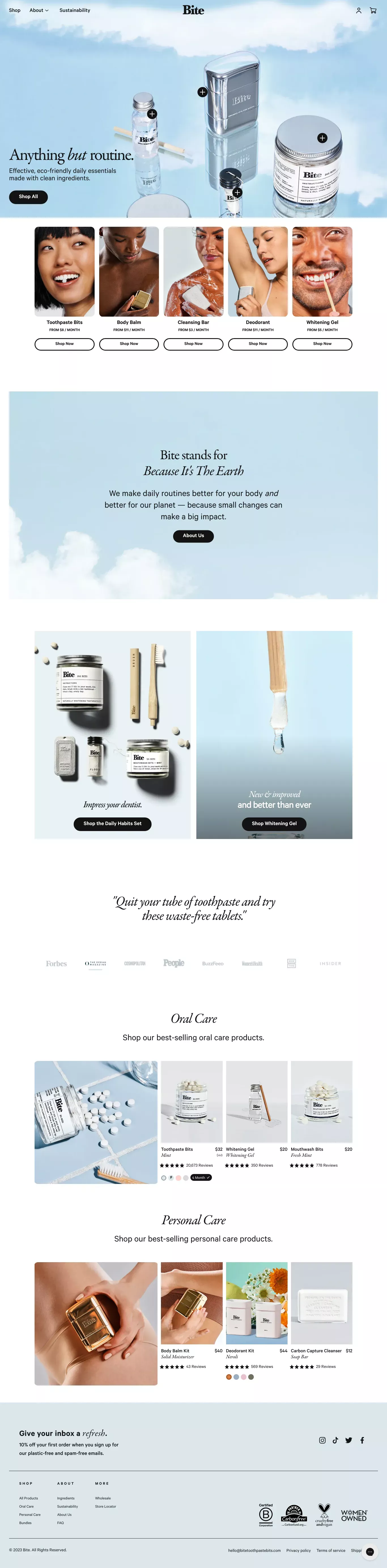 Bite Toothpaste Bits ecommerce page screenshot showcasing Beauty and Ecommerce design