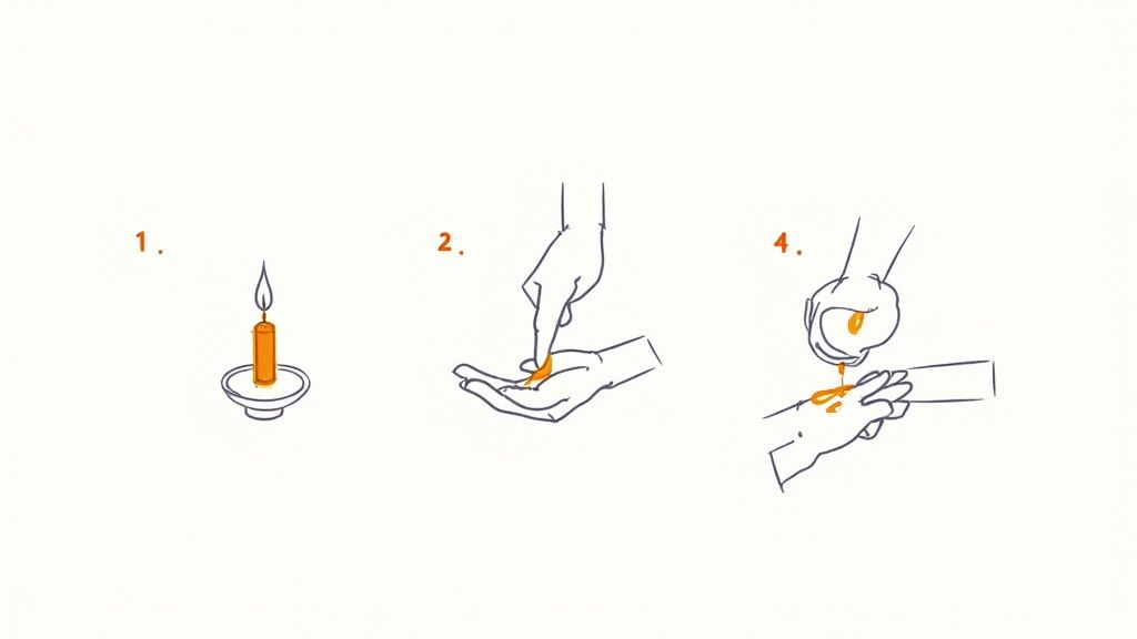 Persona encendiendo una vela para masaje en un ambiente de spa.