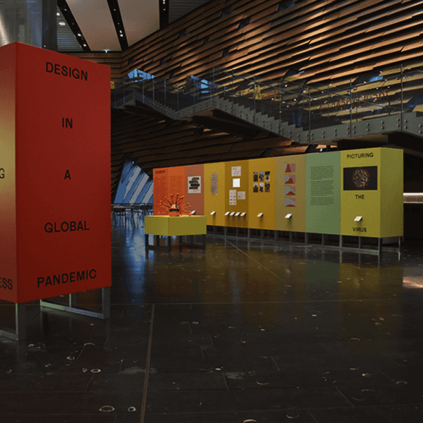 Modular exhibition furniture and framework design with multi-coloured display panels for the V&A Dundee