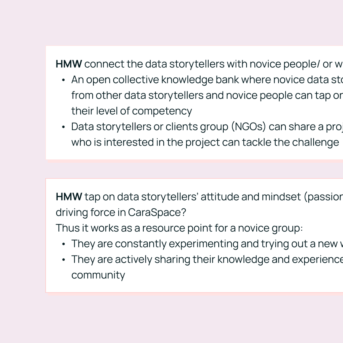 How Might We' questions for Kontinentalist, to help the company innovate, developed from user interviews with existing and potential users